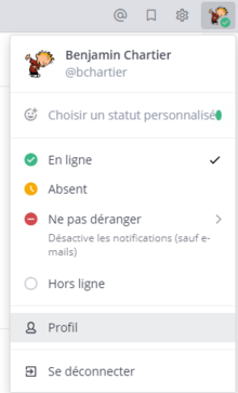 Menu d'accès à la fenêtre de configuration du profil de l'utilisateur