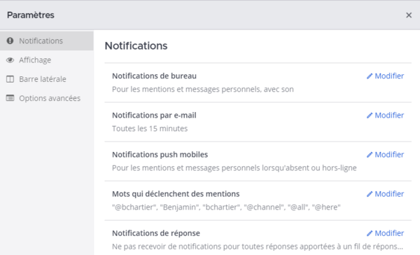 Fenêtre de configuration du compte de l'utilisateur