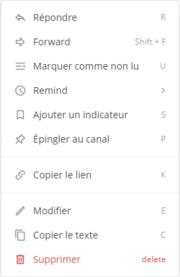 Menu de modification d'un message