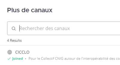 Fenêtre de recherche des canaux à rejoindre